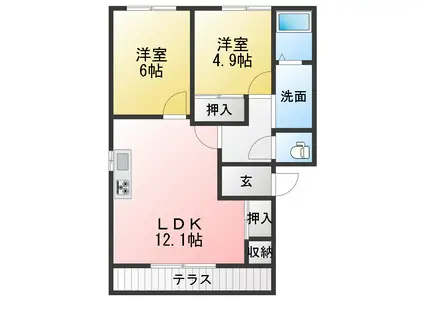 サニーハイツ B(2LDK/1階)の間取り写真