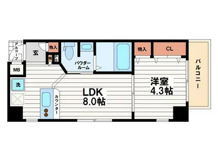 アドーラブル船場(1LDK/9階)の間取り写真