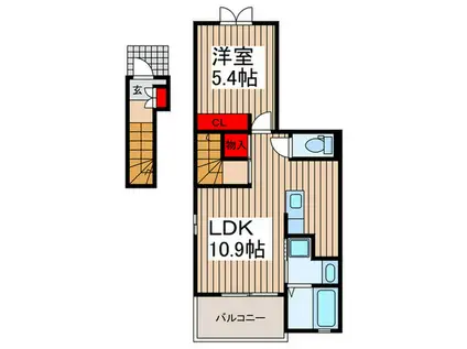 リヴィエールプレ(1LDK/2階)の間取り写真