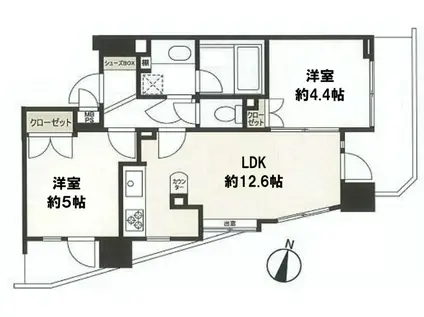 スタンビューレ中野坂上(2LDK/4階)の間取り写真