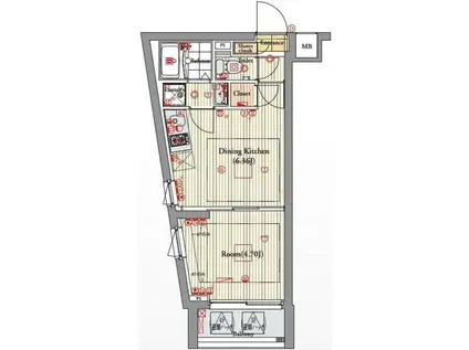 ビバリーホームズ北新宿(1DK/2階)の間取り写真