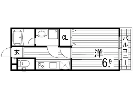 ヴィアノ東垂水(1K/2階)の間取り写真