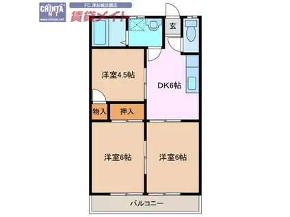 デリラ白塚A(3DK/2階)の間取り写真