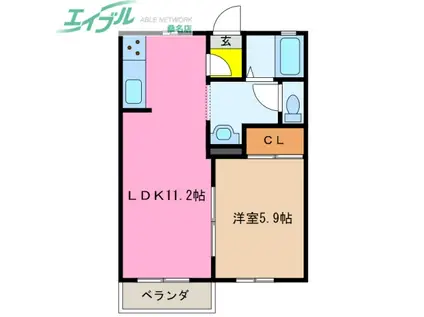 ルーブル(1LDK/2階)の間取り写真