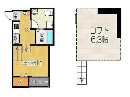 VINCE大楠(1K/1階)の間取り写真