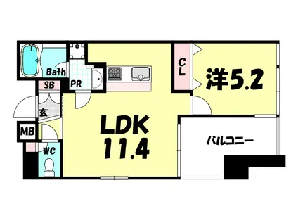 プレサンス三宮花時計前(1LDK/15階)の間取り写真