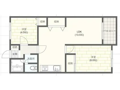 カンパーナ城の東(2LDK/3階)の間取り写真