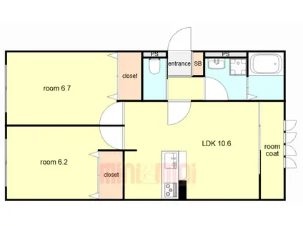 神戸市垂水区東垂水アパート南棟(2LDK/1階)の間取り写真