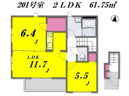 ルミエールエフ(2LDK/2階)の間取り写真