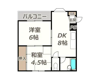 ジョイテル西田辺2(2DK/3階)の間取り写真