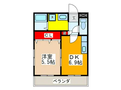 グレージュ山手(1DK/1階)の間取り写真