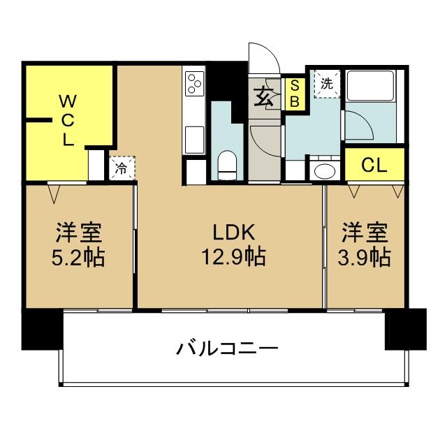 エンクレスト天神AVANT (2LDK/11階)の間取り写真