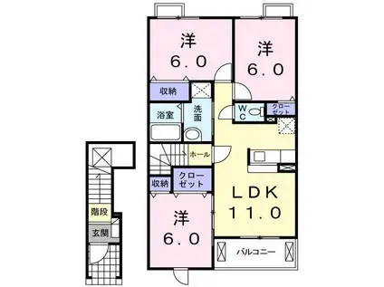 クリスタルC(3LDK/2階)の間取り写真