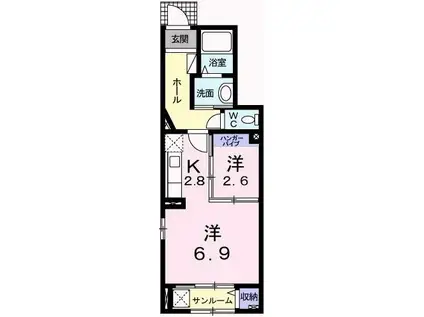 ドマーニ・M I(1SK/1階)の間取り写真