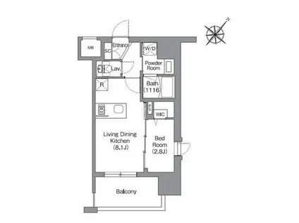 シーズンフラッツ渡辺通(1LDK/2階)の間取り写真