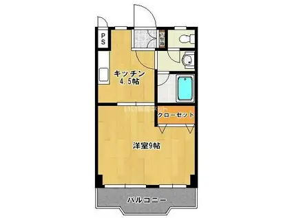 スカイハイツ下郡(1DK/4階)の間取り写真