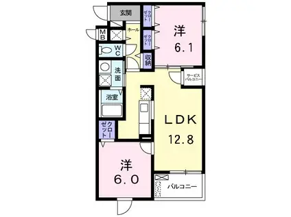 アルページュ祇園(2LDK/2階)の間取り写真