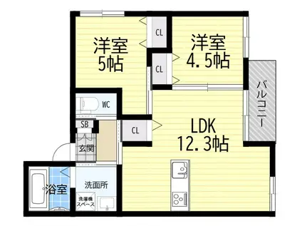 メゾルテ都島(2LDK/2階)の間取り写真