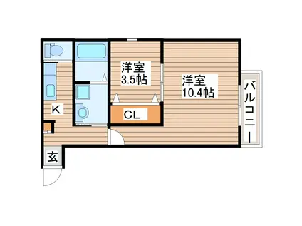 荒井1丁目アパートB棟(2K/1階)の間取り写真