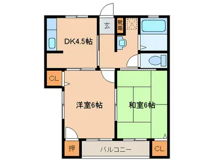 クランベリーハウス(2DK/1階)の間取り写真