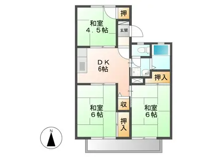 メゾン石塚 B棟(3DK/2階)の間取り写真