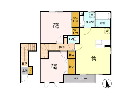 D-ROOM パティオ川木谷 B201(2LDK/2階)の間取り写真