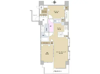 ワコーレ住吉本町ファースト(1SLDK/2階)の間取り写真