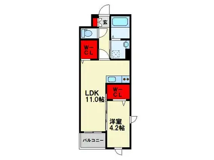 ルナベル(1LDK/4階)の間取り写真