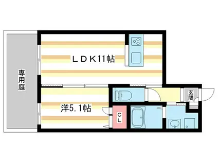 シャーメゾン南城戸(1LDK/1階)の間取り写真