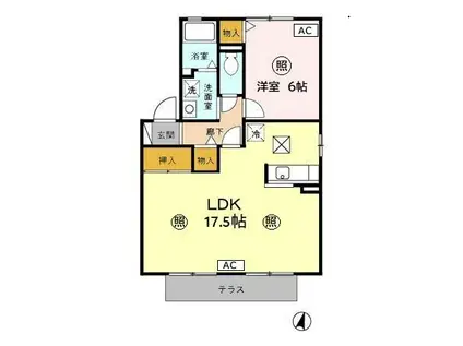 サンスクエア水巻南(1LDK/1階)の間取り写真