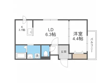 メニーズコート東屯田通(1LDK/4階)の間取り写真