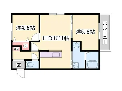 SUN・メゾン三木本町(2LDK/1階)の間取り写真