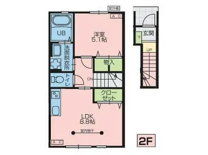 K D棟(1LDK/2階)の間取り写真