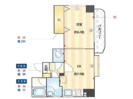 ファインコートマルナカ(1DK/3階)の間取り写真