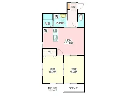 ビオラII(2LDK/1階)の間取り写真