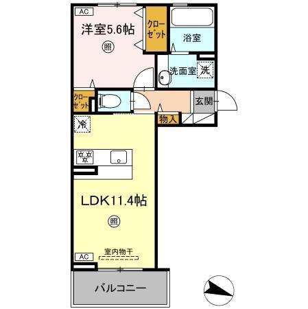アテリア伍番館(1LDK/2階)の間取り写真