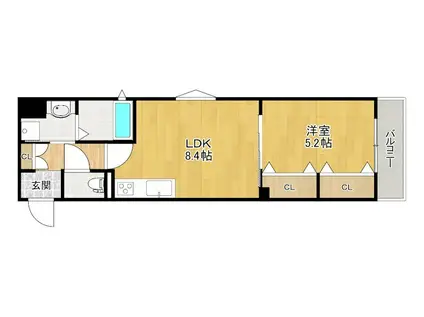 クリエオーレ倉治(1LDK/2階)の間取り写真
