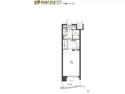 エンクレスト大博通(1K/2階)の間取り写真