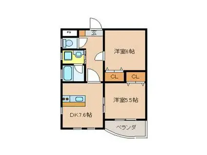 パピーガーデン(2DK/4階)の間取り写真