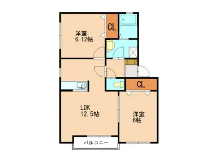 サンパティークB(2LDK/2階)の間取り写真