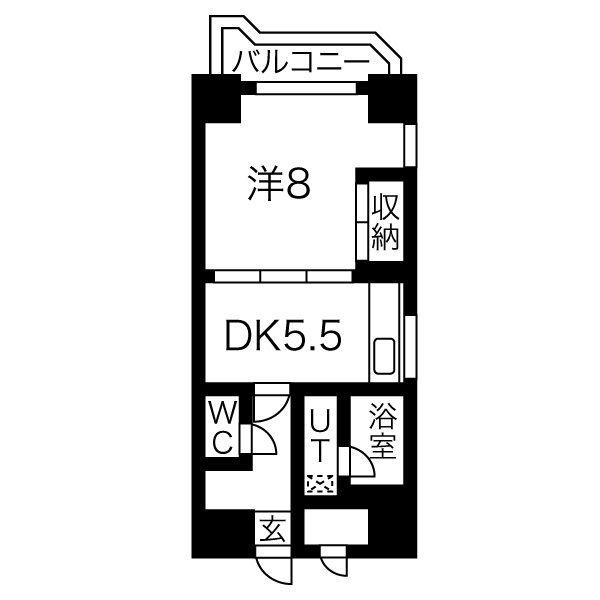 ドミ18ロイヤル(1DK/8階)の間取り写真