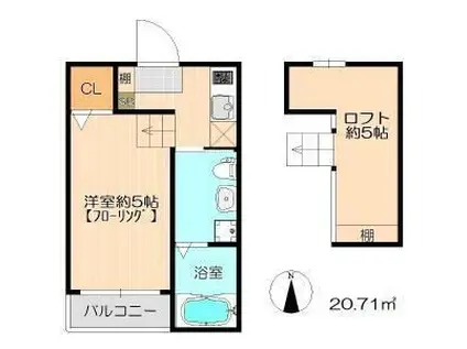 リヴェール本陣(1K/2階)の間取り写真