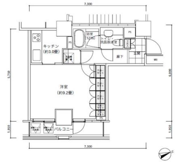 パークキューブ愛宕山タワー(1K/22階)の間取り写真