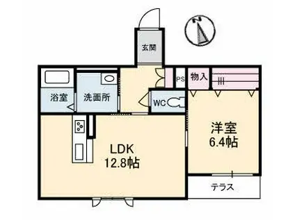 SUPREME福富(1LDK/1階)の間取り写真