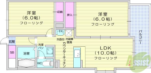 グリーンリーフ泉(2LDK/3階)の間取り写真