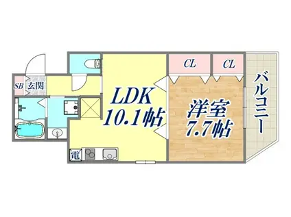 ロアール神戸住吉(1LDK/1階)の間取り写真