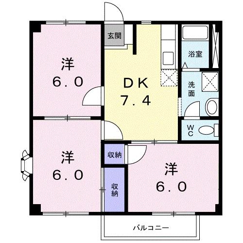 ブルースカイ今宿(3DK/1階)の間取り写真
