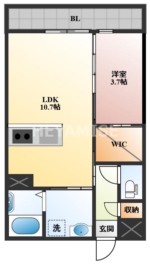 トレス天満B(1LDK/1階)の間取り写真