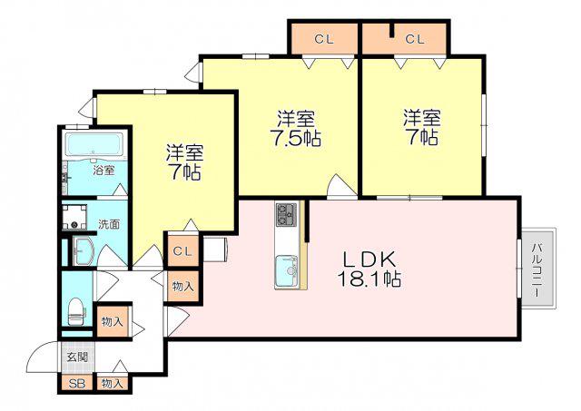 D-ROOM塚口本町(3LDK/2階)の間取り写真