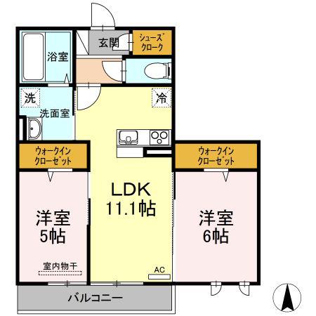 ハーベスト(2LDK/2階)の間取り写真